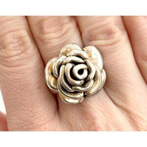 Thai Made RARE Blooming Rose Floral 925 Sterling Silver Vintage Ring - sz 7